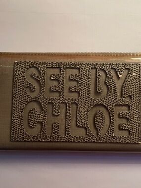See By Chloe Taupe Logo Patent Leather Wallet